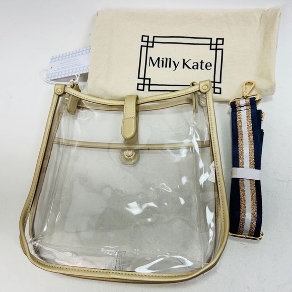 MILLY KATE • Clear Crossbody Bag Game Day Concert Stadium Navy Gold Carryall - Picture 3 of 5